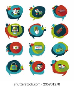 shopping speech bubble flat design background set, eps10