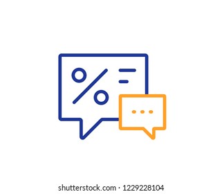 Shopping speech bubble line icon. Special offer chat sign. Sale with Discounts symbol. Colorful outline concept. Blue and orange thin line color icon. Discounts Vector