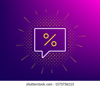 Shopping speech bubble line icon. Halftone pattern. Special offer chat sign. Sale with Discounts symbol. Gradient background. Discount message line icon. Yellow halftone pattern. Vector