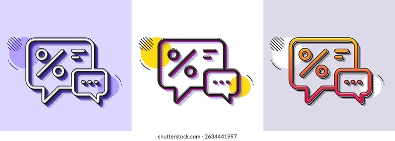 Shopping speech bubble line icon. Halftone dotted pattern. Gradient icon with grain shadow. Special offer chat sign. Sale with Discounts symbol. Line discounts icon. Various designs. Vector