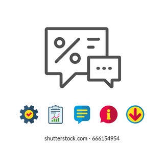 Shopping speech bubble line icon. Special offer chat sign. Sale with Discounts symbol. Report, Service and Information line signs. Download, Speech bubble icons. Editable stroke. Vector