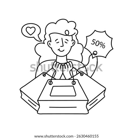Shopping spree  vector outline illustrations. EPS 10 file