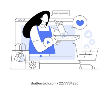 Shopping sprees video abstract concept vector illustration. Shopping mall video, spree haul content, fashion lifestyle channel, retail therapy, personal vlog, homemade marketing abstract metaphor.