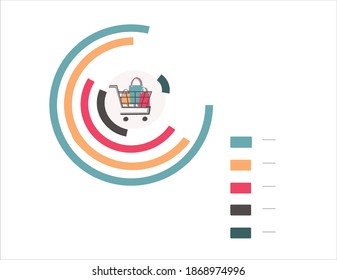 Shopping statistic Trolley with shopping bags  Vector circular graph Inforgraphic