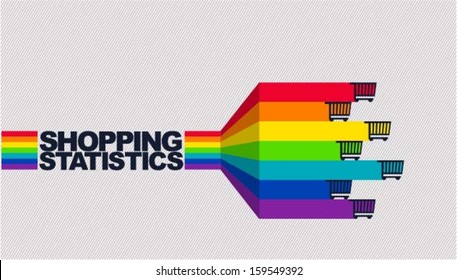 Shopping statistics bar chart with shopping trolley / carts. Concept for print or web design (element, icon). Vector illustration