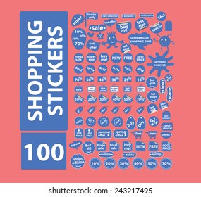 shopping stickers, icons, signs, silhouettes set, vector