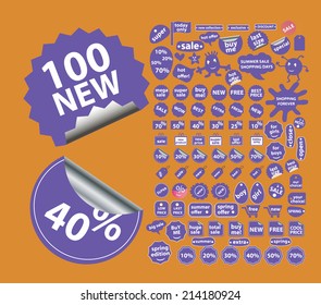 Einkaufsaufkleber, Verkaufselemente, einzelne Symbole, Zeichen, Vektorgrafiken, Illustrationen, Silhouetten-Set, Vektorgrafik