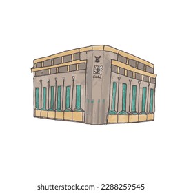 Shopping store in Bangkok, Thailand, Central Chid Lom, drawing style vector illustration