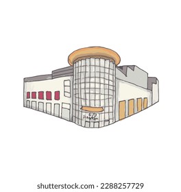 Shopping store in Bangkok, Thailand, hand drawing style on white background