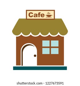 Shopping Store Building - Vector Store Front Illustration, Cafe Icon