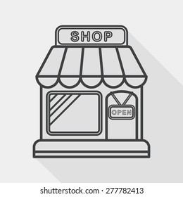 shopping store flat icon with long shadow, line icon