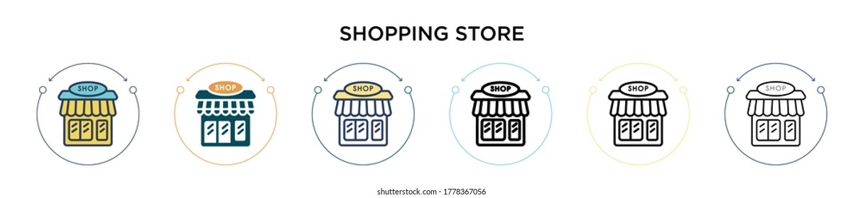 Shopping Store Symbol in gefüllt, dünne Linie, Umriss und Strich Stil. Vektorgrafik von zwei farbigen und schwarzen Shopping-Shop Vektorgrafiken-Designs kann für mobile, iPhone, web-basierte