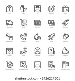 Shopping and Store icon pack for your website, mobile, presentation, and logo design. Shopping and Store icon outline design. Vector graphics illustration and editable stroke.