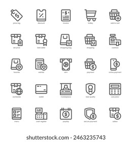 Shopping and Store icon pack for your website, mobile, presentation, and logo design. Shopping and Store icon outline design. Vector graphics illustration and editable stroke.