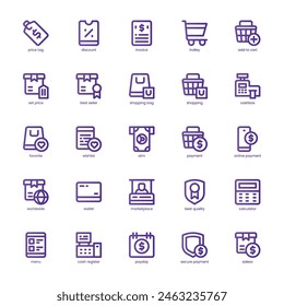Paquete de iconos de compras y tiendas para tu Sitio web, móvil, presentación y diseño de logotipo. Diseño de degradado de línea básica del icono de Shopping y Store. Ilustración gráfica de Vector y trazo editable.