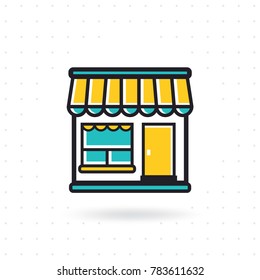 Shopping store icon. Shop building icon illustration. Vector store icon in flat style for graphic, mobile apps and websites. Colored flat line vector illustration