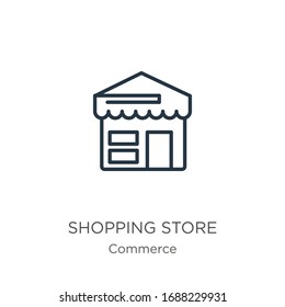 Shopping store icon. Thin linear shopping store outline icon isolated on white background from commerce collection. Line vector sign, symbol for web and mobile