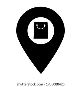 Icono del pin del mapa de ubicación de tienda. Elemento de punto de mapa para concepto móvil y aplicaciones web. Icono para el diseño y desarrollo de sitios web, desarrollo de aplicaciones. Icono de tienda de bolsos Premium