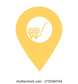 Shopping store location map pin pointer icon. Map point element for mobile concept and web apps. Icon for website design and app development. Premium shopping cart, trolley icon sign.