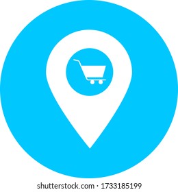 Shopping store location map pin pointer in blue circle icon. Element of map point for mobile concept and web apps. Icon for website design and app development. Premium shopping cart, trolley icon sign