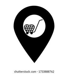  Shopping store location map pin pointer icon. Element of map point for mobile concept and web apps. Icon for website design and app development. Premium shopping cart, trolley icon sign.