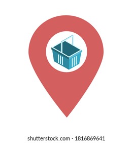 Shopping store location map pin pointer icon. Element of map point for mobile concept and web apps. Icon for website design and app development. Premium cart store, online shop flat icon sign.