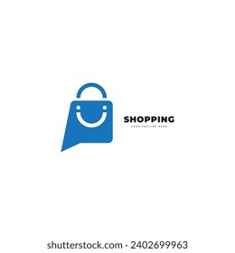 Shopping-Shop-Logo mit Chat-Blase. Online Shop Symbol einfache minimalistische Logo Zeichen Vektorgrafik.