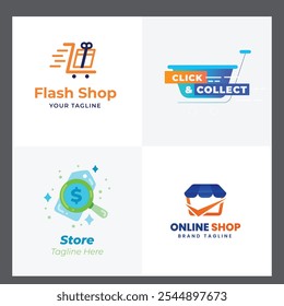 Logotipo de la tienda de compras con burbuja de chat. Icono de tienda en línea simple logotipo minimalista signo de Ilustración vectorial. Aislamiento de objetos sobre un fondo blanco y negro.