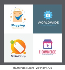 Logotipo de la tienda de compras con burbuja de chat. Icono de tienda en línea simple logotipo minimalista signo de Ilustración vectorial. Aislamiento de objetos sobre un fondo blanco y negro.