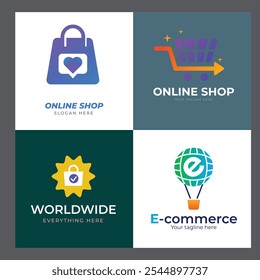 Shopping store logo with chat bubble. Online shop icon simple minimalist logo sign vector illustration. Isolation of objects on a black and white background.