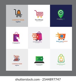 Shopping store logo with chat bubble. Online shop icon simple minimalist logo sign vector illustration. Isolation of objects on a black and white background.