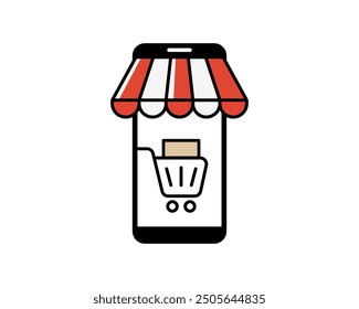 Shopping store logo for mobile e comerce and local market branding. Online shop icon simple minimalist sign for payments, shipping and sale, vector illustration.