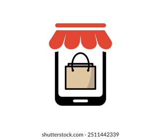 Shopping store logo for mobile e comerce and local market branding. Online shop icon simple minimalist sign for payments, shipping and sale, vector illustration.