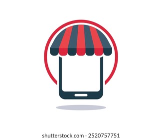 Shopping store logo for mobile e comerce and local market branding. Online shop icon simple minimalist sign for payments, shipping and sale, vector illustration.