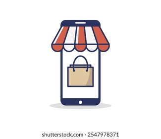 Shopping store logo for mobile e comerce and local market branding. Online shop icon simple minimalist sign for payments, shipping and sale, vector illustration.