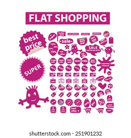 compras, tiendas, ventas aisladas, etiquetas aisladas, iconos, signos, ilustraciones vectores establecidos en el fondo