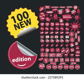 shopping, store, sales, labels, corners, icons, signs, silhouettes, illustrations,  set, vector