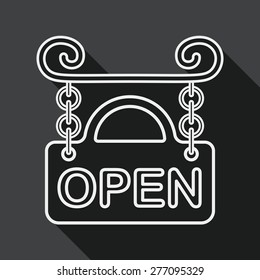 shopping store sign flat icon with long shadow, line icon
