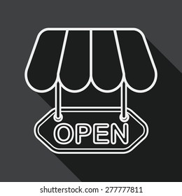 shopping store sign flat icon with long shadow, line icon