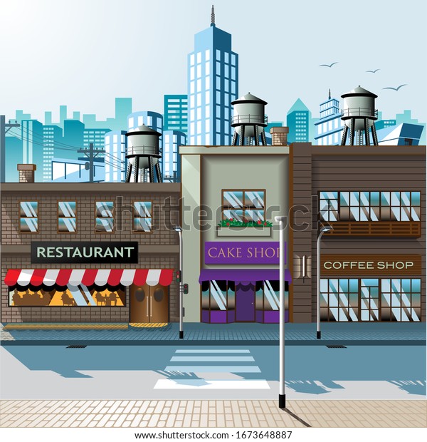 商店街の昼光背景のベクター画像イラスト のベクター画像素材 ロイヤリティフリー