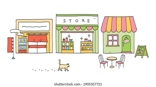 Shopping street image, hand drawing