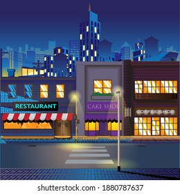 Shopping Street at night background vector illustration