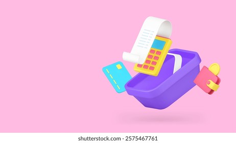 Shopping success payment approved financial transaction banner copy space vector illustration. Shop store commercial purchase POS terminal receipt payment deal business banking service