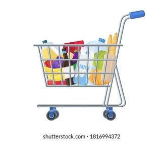 Shopping supermarket cart full of items 