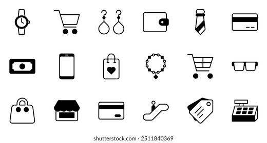 Shopping, Supermarket and Fashion accessories icon symbol vector template collection