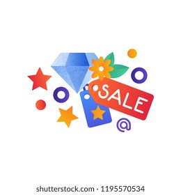 Shopping symbols, jewelry sale, internet shopping, e-commerce concept vector Illustration on a white background