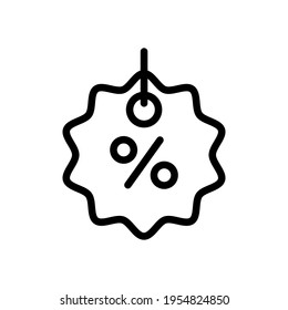Shopping tag, discount coupon, label with percentage symbol, low price. Black icon on white background