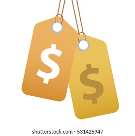 Shopping tag with dollar sign icon, flat design. Tags, label isolated on white background. Vector illustration, clip art