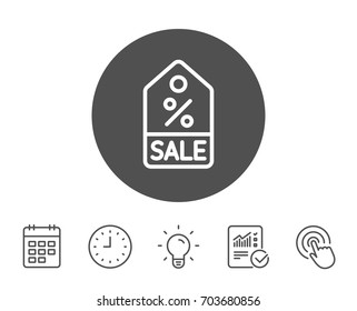Shopping tag line icon. Sale Special offer sign. Discount coupon symbol. Report, Clock and Calendar line signs. Light bulb and Click icons. Editable stroke. Vector