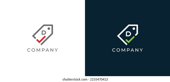 Shopping Tag Logo Concept sign icon symbol Design with Letter D. Tag and Checkmark Combination. Vector illustration logo template